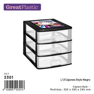 PRETO PRATELEIRA 3 GAVETAS