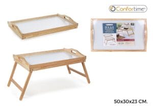 BANDEIJA MADEIRA C/ PERNAS 50 x 30 x 23 CM