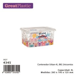 DES. .CAIXA PLASTICA C/ TAMPA 4 LT UNICORNIO