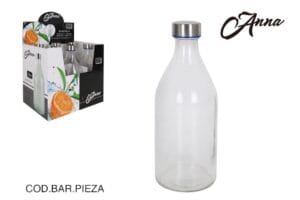 GARRAFA REDONDA DE VIDRO C/ TAMPA INOX 1LT