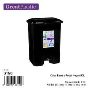 BALDE PEDAL P/ LIXO PRETO 80 L