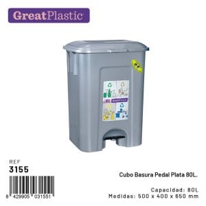 BALDE PEDAL P/ LIXO PRATA 80 L